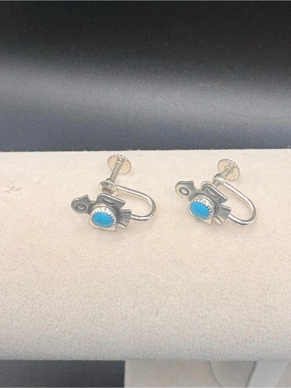 Vintage Bell Trading Post Sterling Turquoise Thunderbird Screw Back Earrings